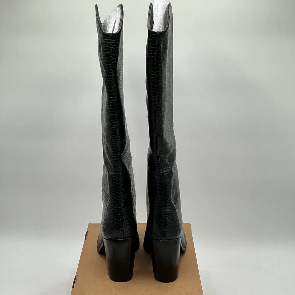 Schutz Maryana Boots Women's 7 B Black Leather Croc-Embossed Block Heel Ebay4464